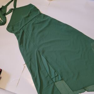 Green halter neck dress